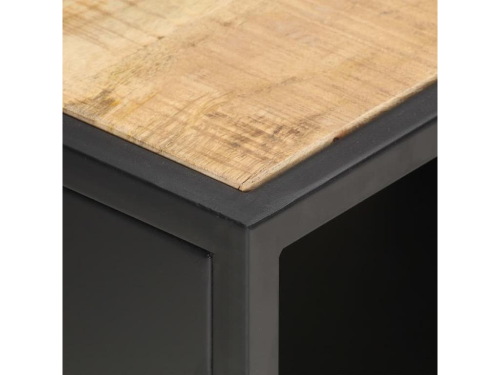 Meuble TV avec porte sculptée 90x30x40 cm Bois de manguier brut NNLZ65029