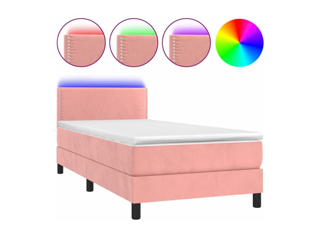Sommier à Lumenao de lit avec matelas LED Rose 90x190 Velours TBFO72969