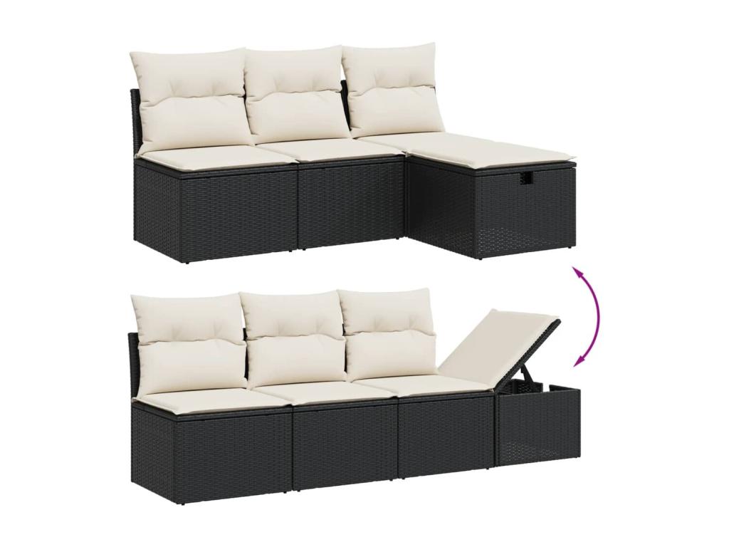 Salon de jardin 8 pcs avec coussins noir résine tressée NBMV22057