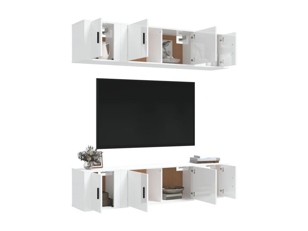 6-piece TV stand set, glossy white engineered wood HGQQ00652