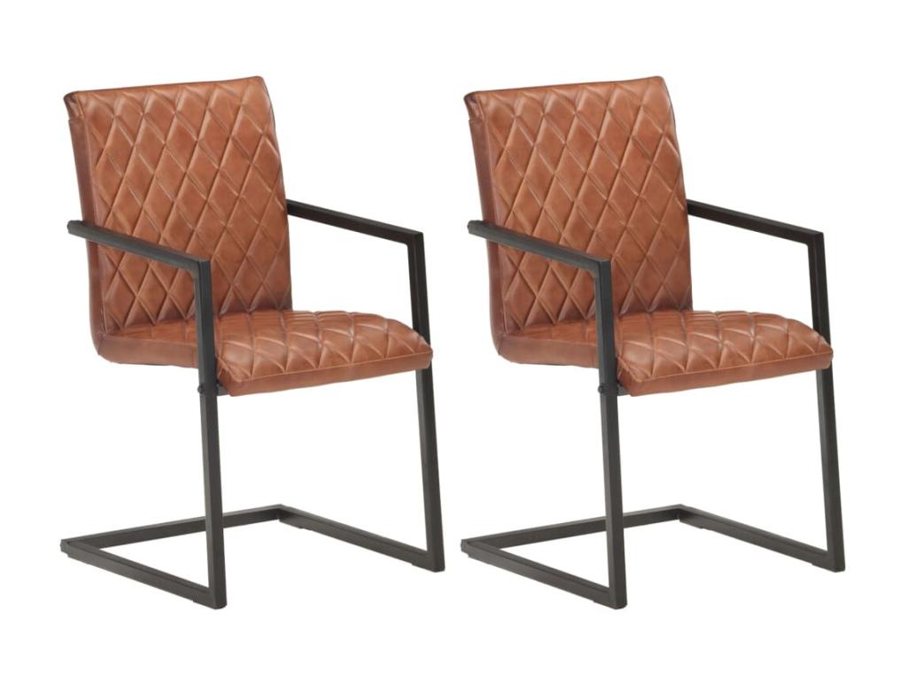 Chaises de salle à manger cantilever 2pcs Marron Cuir véritable ORFT94495
