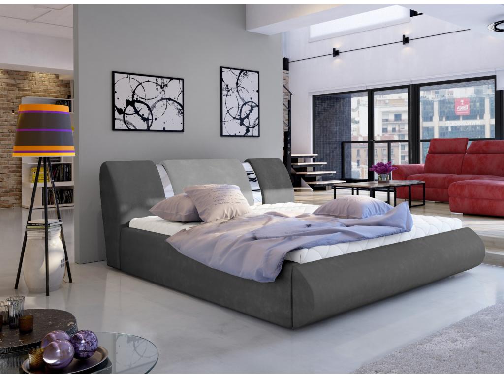 Lumenao ONEY64162 160x200 Storage Bed in Dark/Light Grey Fabric and Chrome Metal