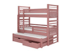 Lit superposé 3 couchages avec 2 tiroirs de rangement rose 90x200 Lumenao JHMK46616