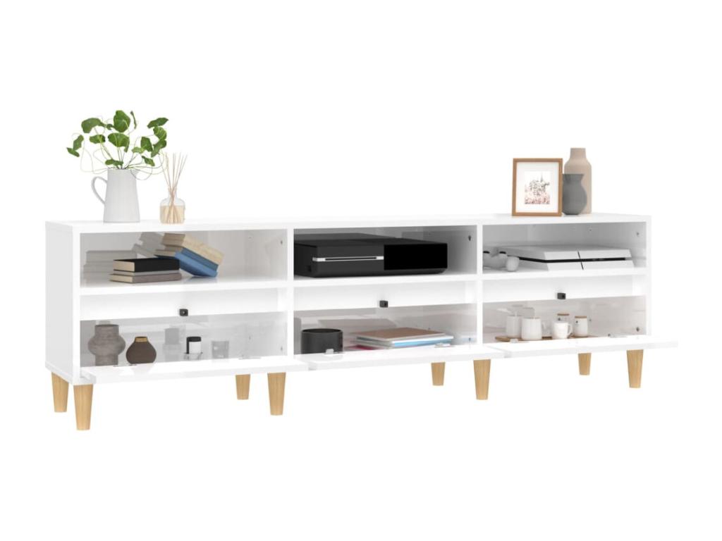 Meuble TV blanc brillant 150x30x44.5 cm bois d'ingénierie VBDU18068