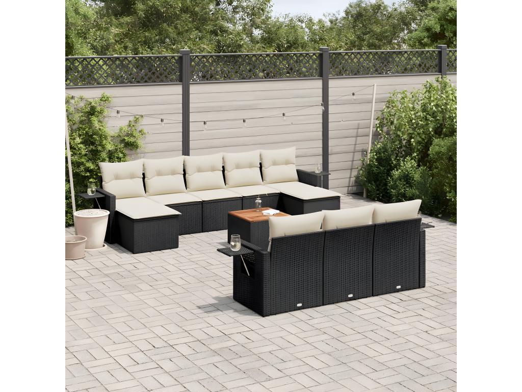 Salon de jardin 11 pcs avec coussins noir résine tressée VAKX34637