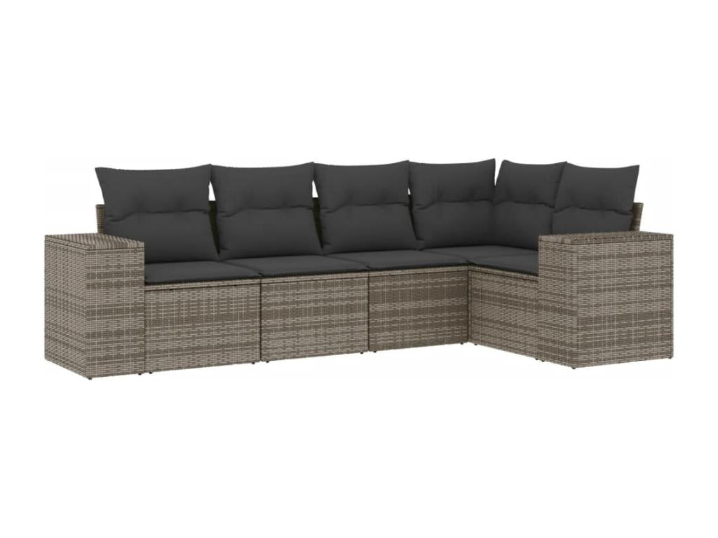 Salon de jardin 5 pcs avec coussins gris résine tressée ISFO60132