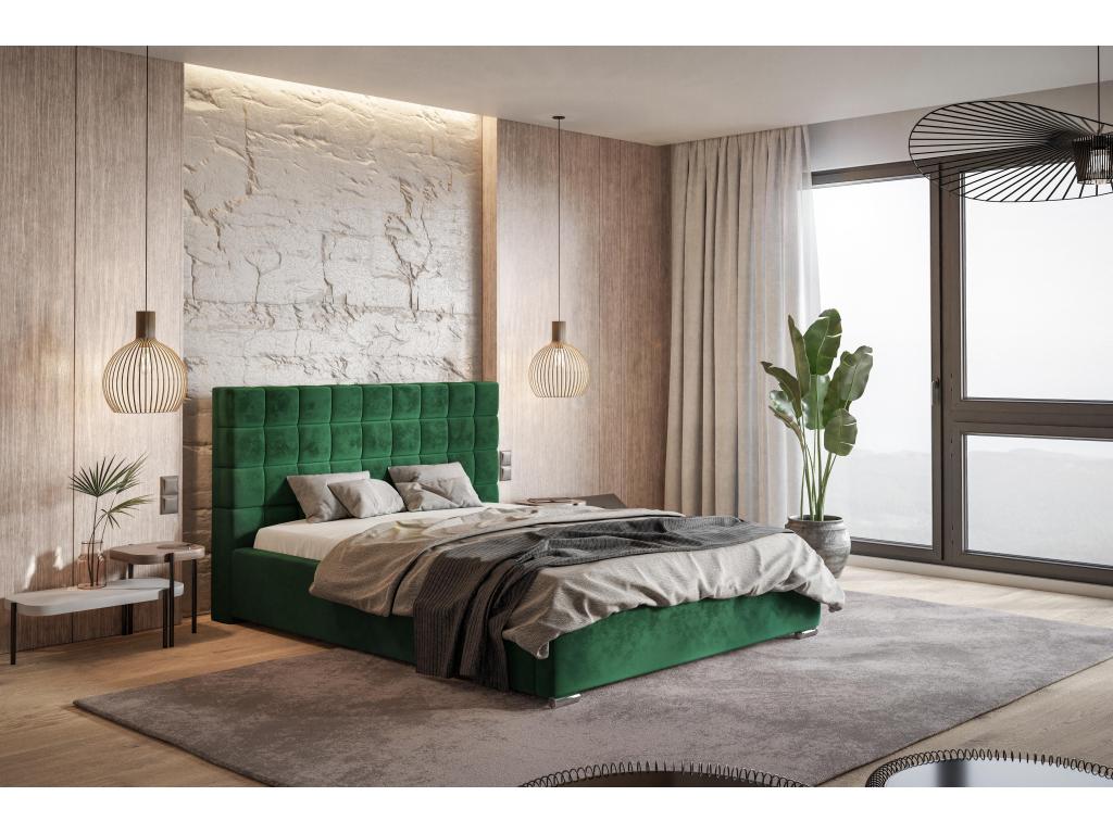 Boislis Lit 140x200 adulte avec Rangement Noris - Lit double Lit rembourré avec Tete de Lit - Velvet Vert Amor Velvet 4311  LPEY36235