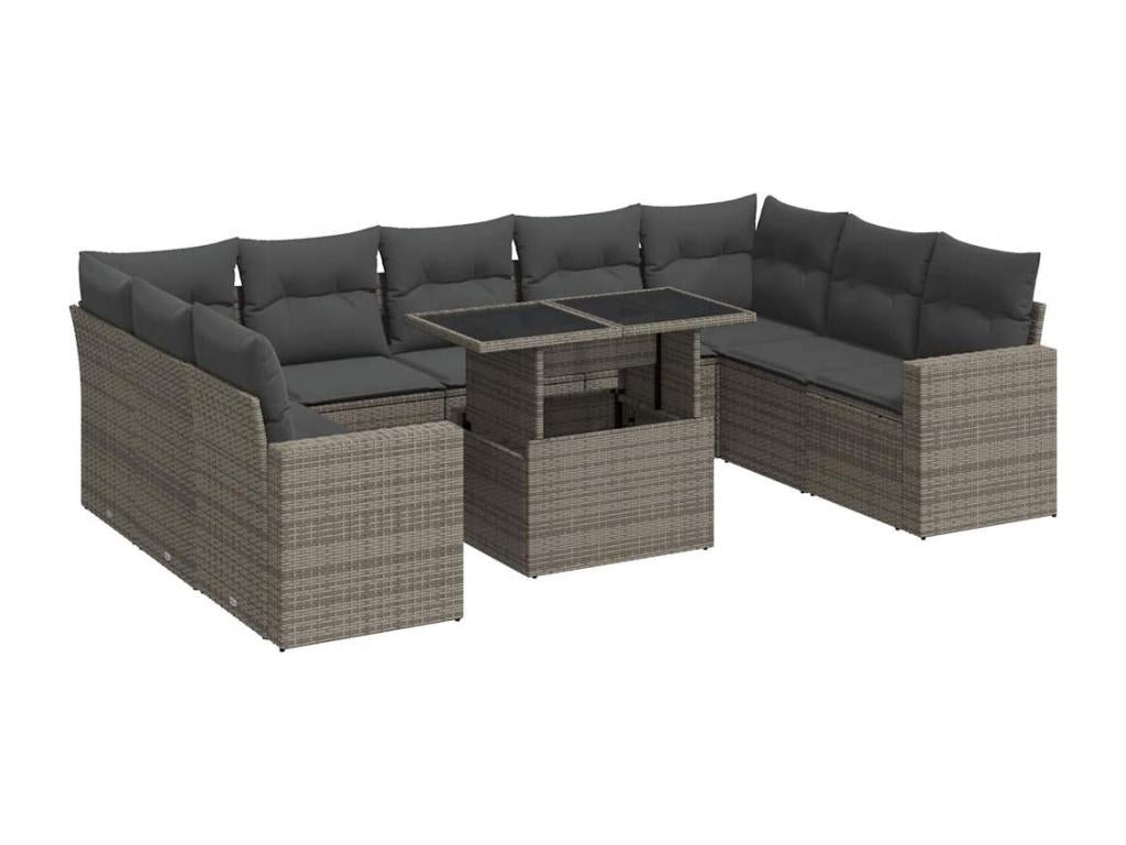 Salon de jardin avec coussins 10 pièces gris résine tressée QINY51323