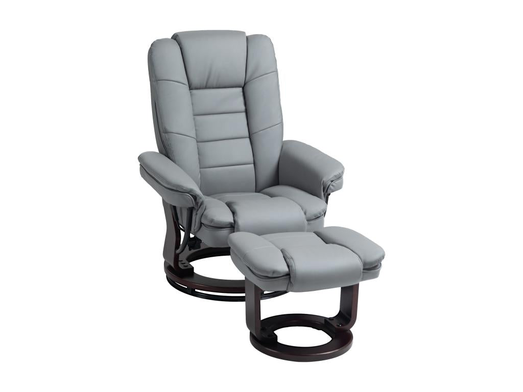 Fauteuil de relaxation inclinable pivotant avec repose-pied PU gris UWEG61858