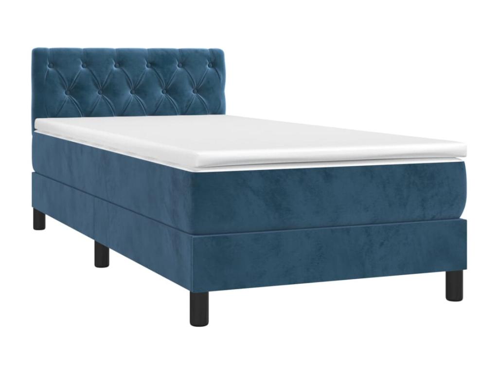 Upholstered bed base and mattress, Dark Blue, 80x200 cm, Velvet, XSXT96608