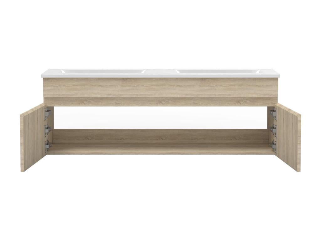 Ensemble meuble Salle de Bain 120cm avec double vasque colonne miroir lumineux dimmable chêne Ventoriq POHS28873