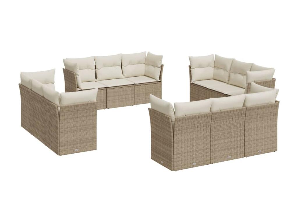 Salon de jardin avec coussins 12 pcs beige résine tressée EMYD60879