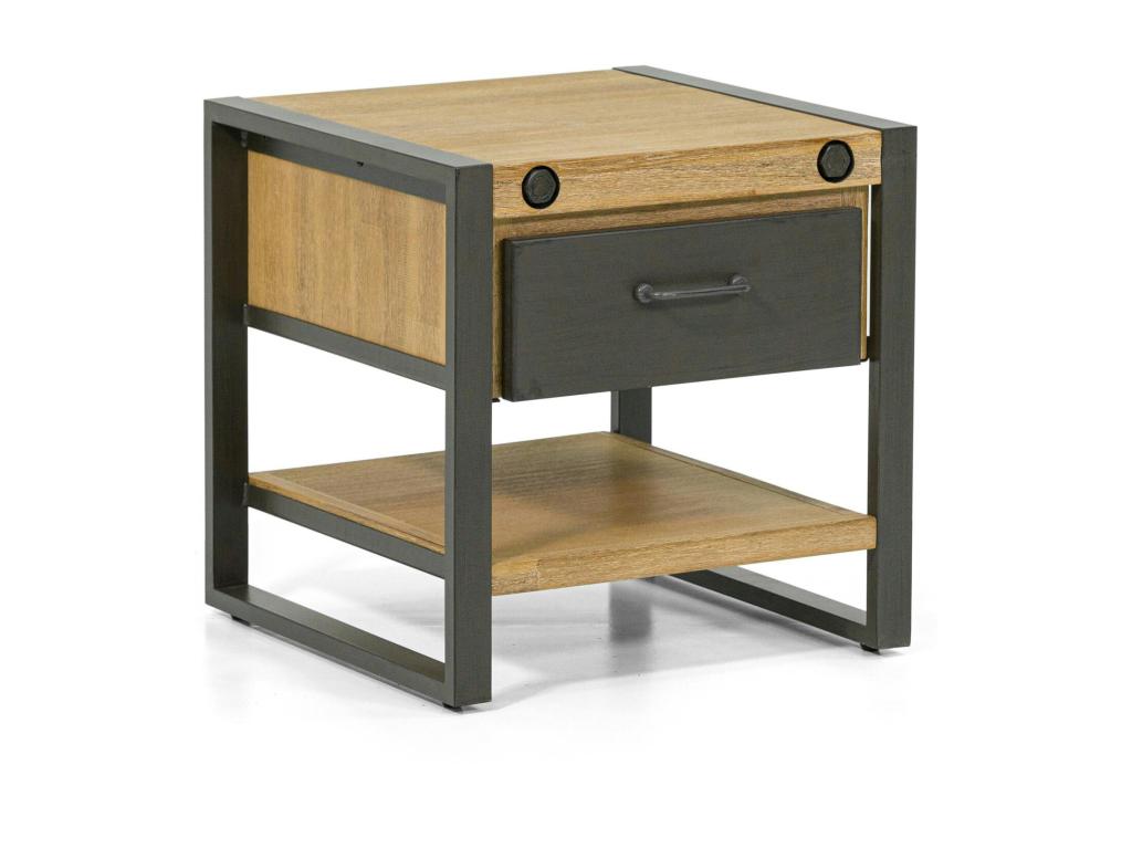 Table de chevet industrielle bois-métal 1 tiroir et 1 plateau bas Lumenao HXED08344