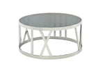 Table Basse Ronde Verre 60x60x30 cm Petite Table de Salon Moderne Métal HGNJ03466