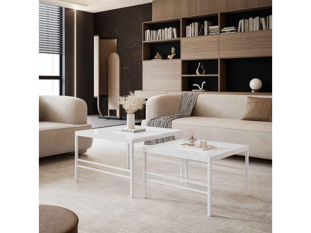 Table basse gigognes 2en1 fi70/fi60 BlancBrillant armature en blanc JKPG39691