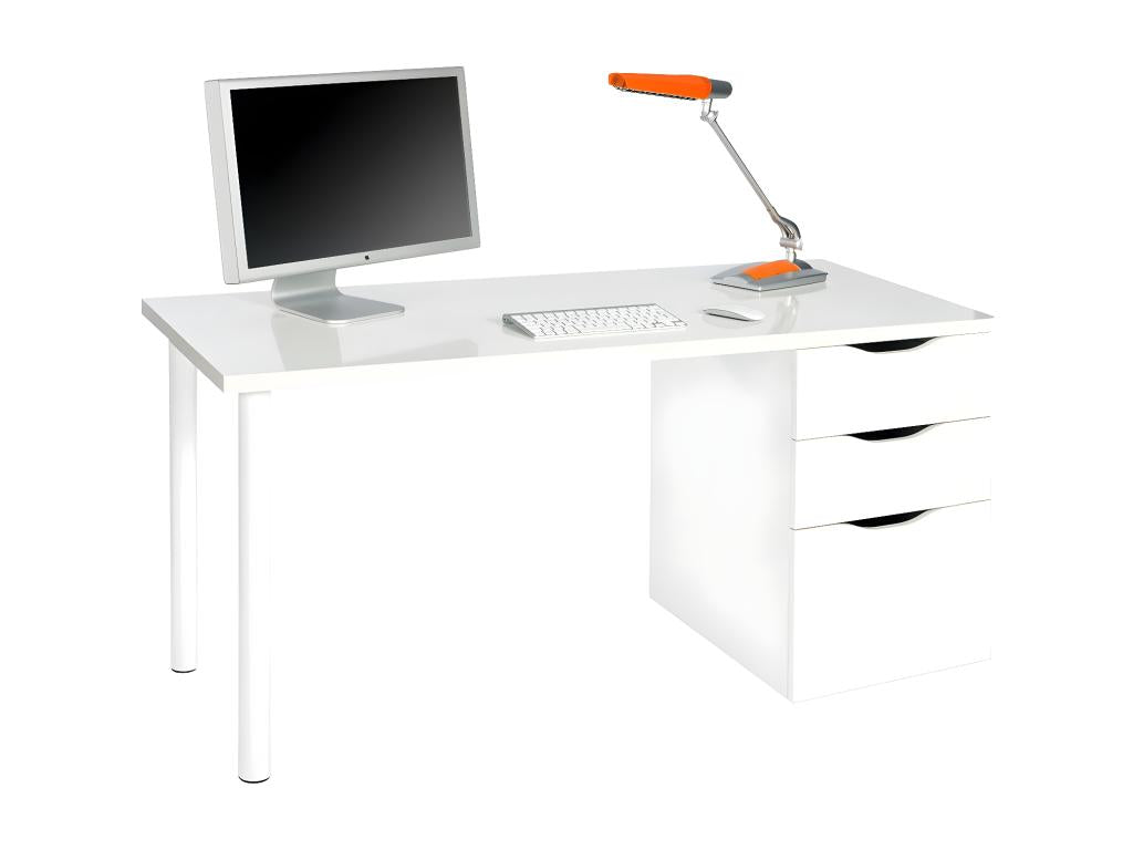 Bureau Ventoriq Bureau réversible multifonctionnel Table d'étude avec commode avec 2 tiroirs et 1 porte 138x60h74 cm Blanc ROFY22307