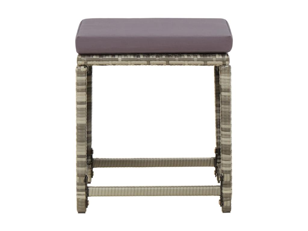 4-piece garden stools with cushions, Grey woven resin NHJK09924