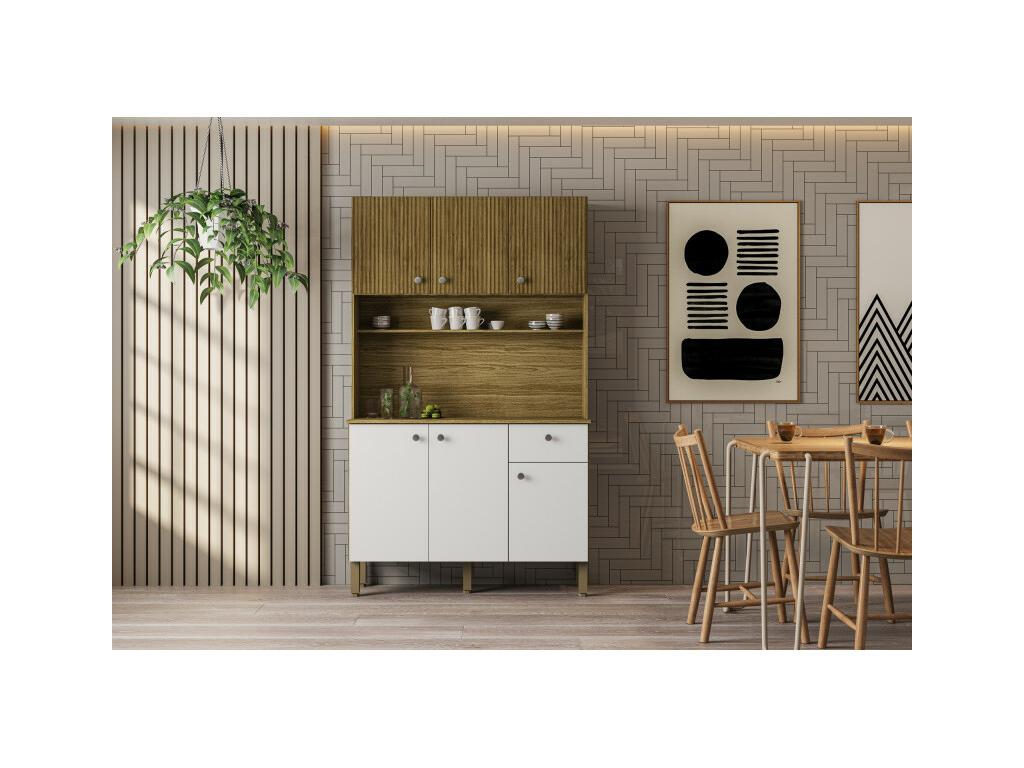 Buffet de Cuisine 6 Portes 1 Tiroir Chêne et Blanc 7 Niches L 111 H 185 P 39.3 cm JSWV11281