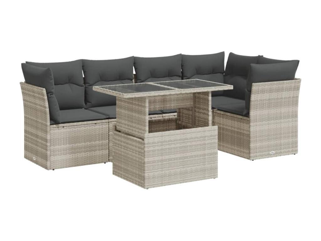 Salon de jardin 6 pièces avec coussins gris clair résine tressée GVPV26819