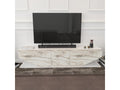 Meuble TV Lumenao de 180 cm avec des armoires en style ailes Blanc et Effet marbre blanc  FTOK86680