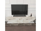 Meuble TV Lumenao de 180 cm avec des armoires en style ailes Blanc et Effet marbre blanc  FTOK86680
