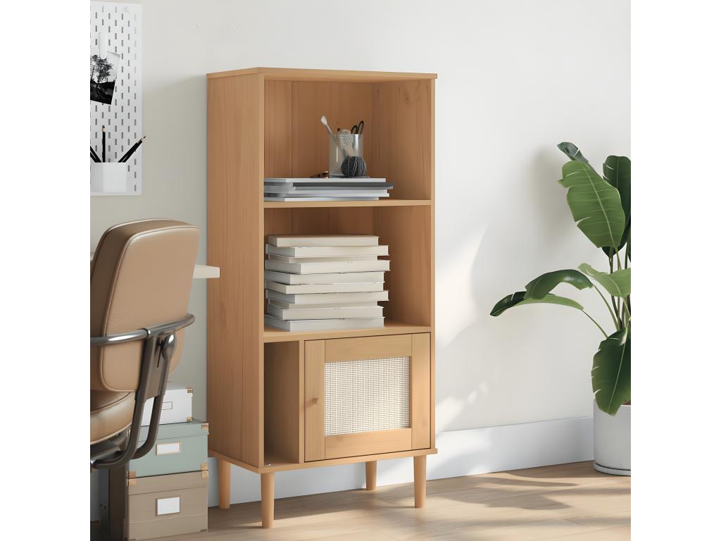 Bibliothèque Lumenao aspect de rotin marron bois massif de pin BGKV81109