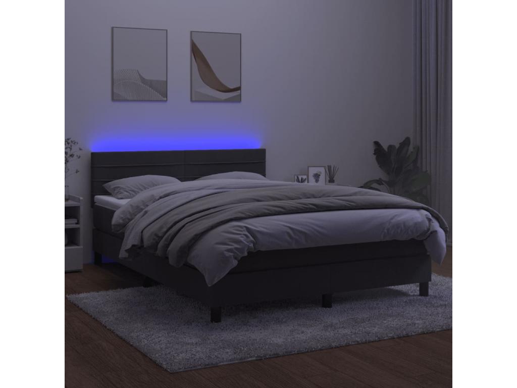 Lit à sommier tapissier matelas et LED Gris foncé 140x190 Velours WFPW44912