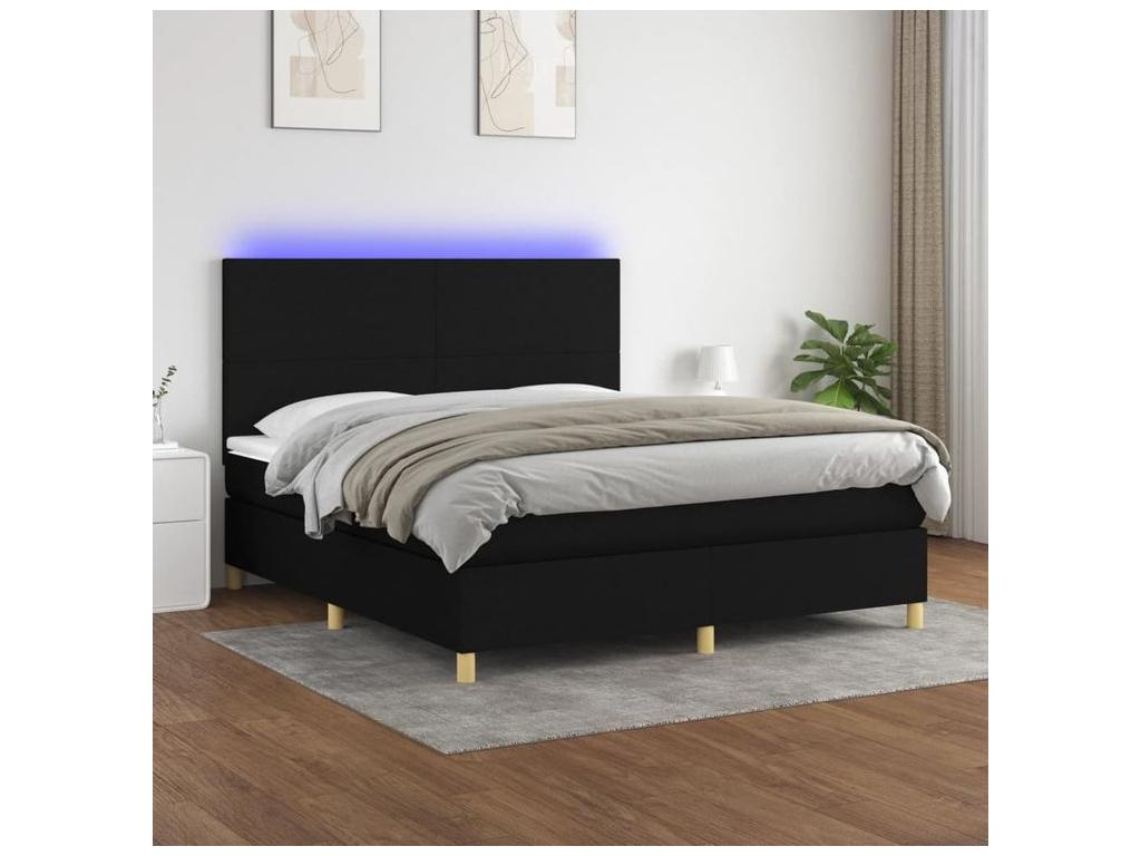 Sommier à Ventoriq de lit et matelas et LED Noir 180x200 Tissu RHFO26206