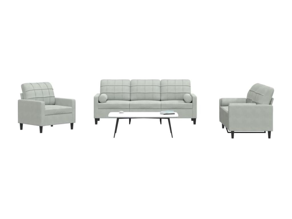 Ensemble de canapés 3 pièces et coussins et traversins velours HDJS92446