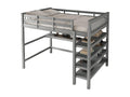 Lit mezzanine 140x200cm en bois - avec bureau et étagère de rangement - Gris FSIR46046