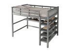 Lit mezzanine 140x200cm en bois - avec bureau et étagère de rangement - Gris FSIR46046