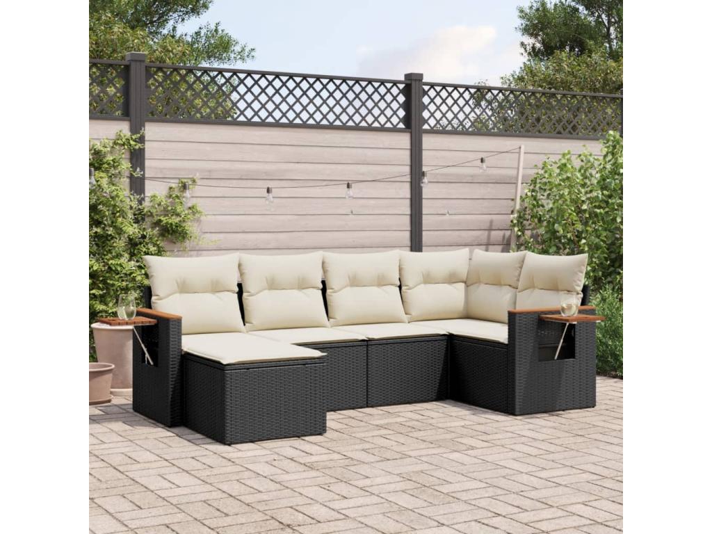 Salon de jardin 6 pcs avec coussins noir résine tressée UIWW95822