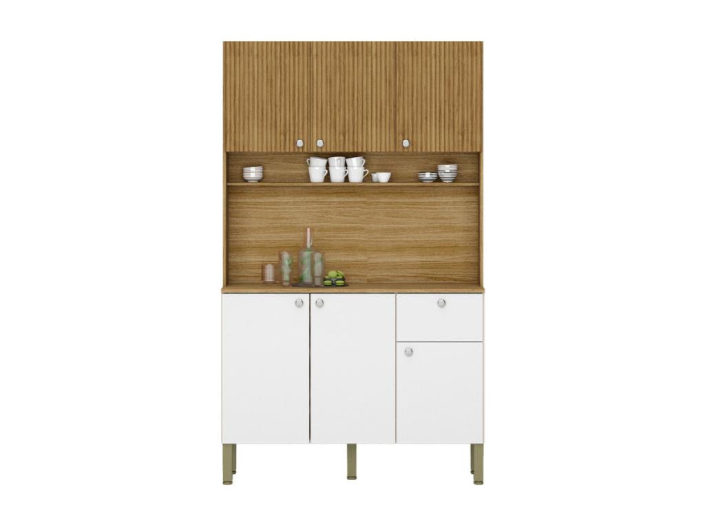 Buffet de Cuisine 6 Portes 1 Tiroir Chêne et Blanc 7 Niches L 111 H 185 P 39.3 cm JSWV11281