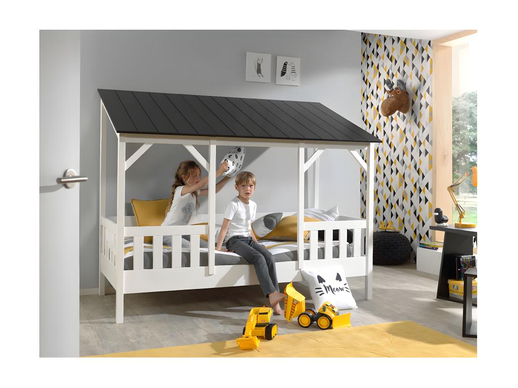 Lumenao - Lit Maison 90x200cm Blanc et Noir Style Porche KTCB40806