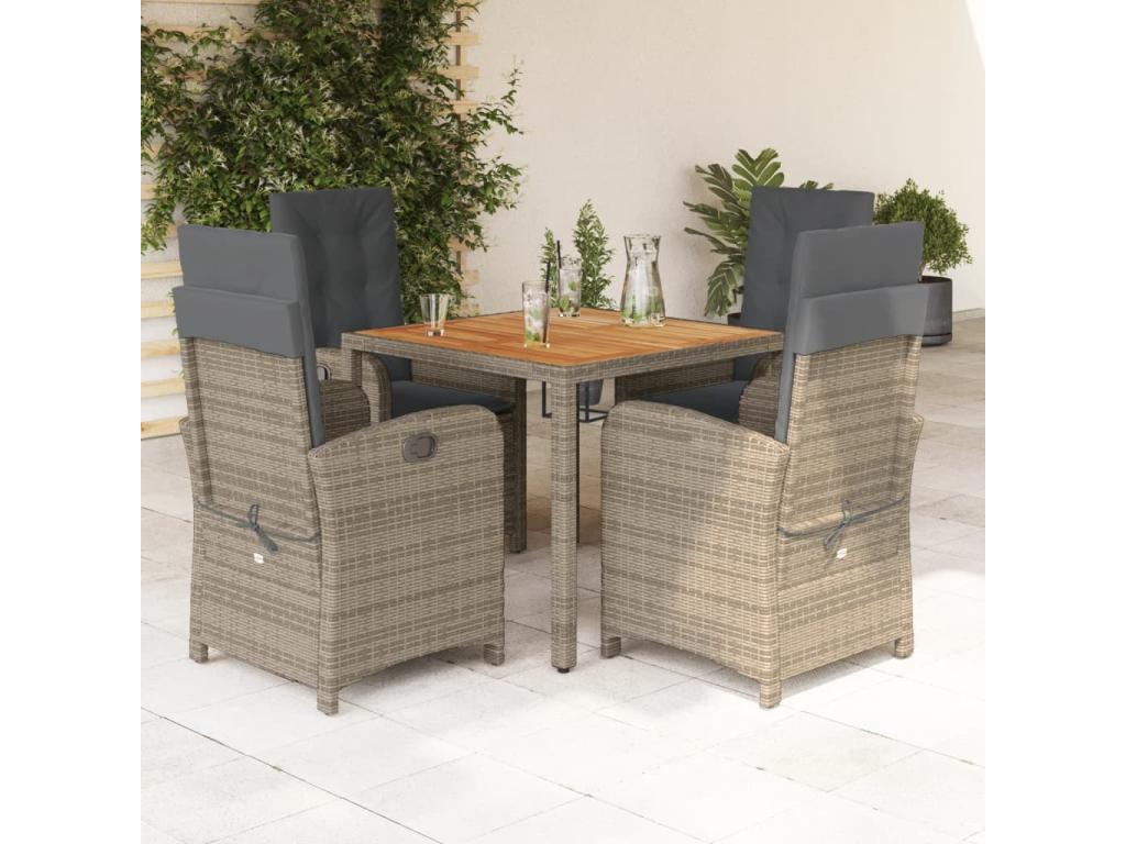 5-piece garden dining set with grey resin wicker cushions YQJA12926