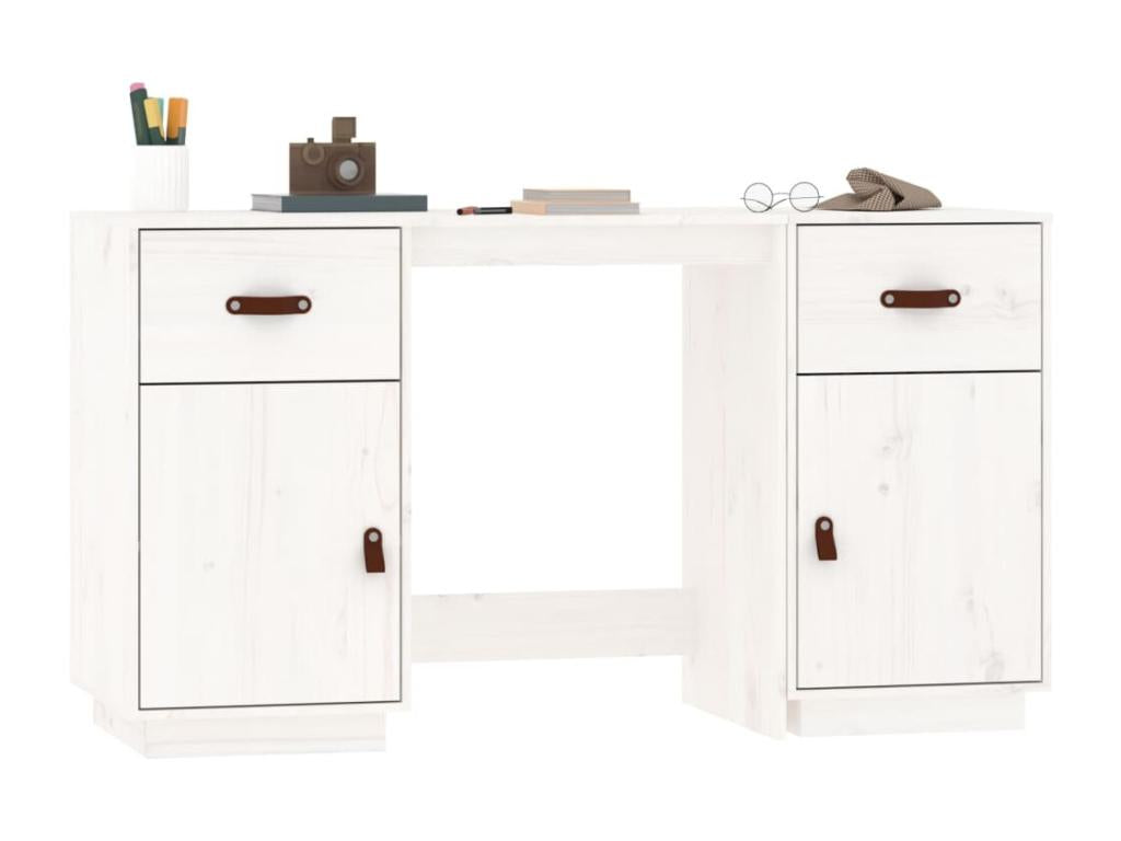 Bureau avec armoires Blanc 135x50x75 cm Bois massif de pin JNPJ45383