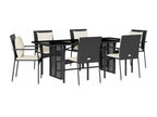 7-piece garden dining set with cushions, black woven resin, JEUP77311