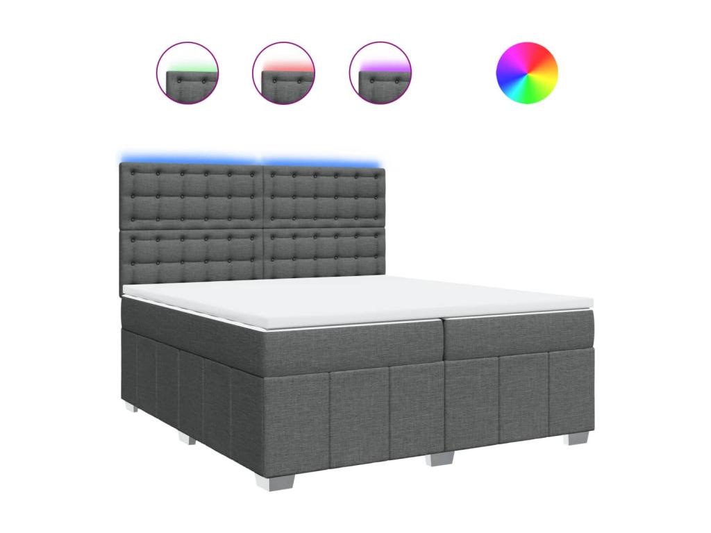 Sommier à Ventoriq de lit avec matelas Gris foncé 200x200cm Tissu JYMQ98366