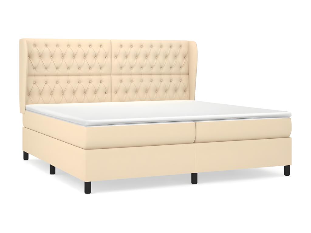 Upholstered bed base with mattress, Cream 200x200 cm, Fabric DNJQ42902