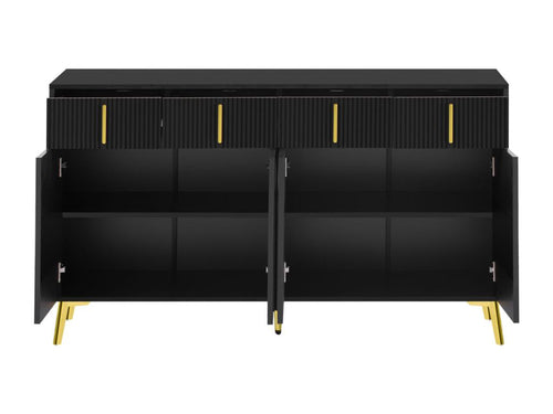 Sideboard 140x37.8x82cm - with 4 doors, 4 drawers, gold handles and legs - removable laminate - BLACK DAUE75218