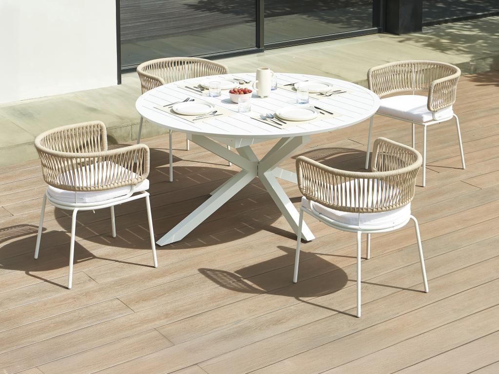 Lot de 2 fauteuils de jardin en métal et corde - Beige avec coussin blanc - Ventoriq LSKI27854