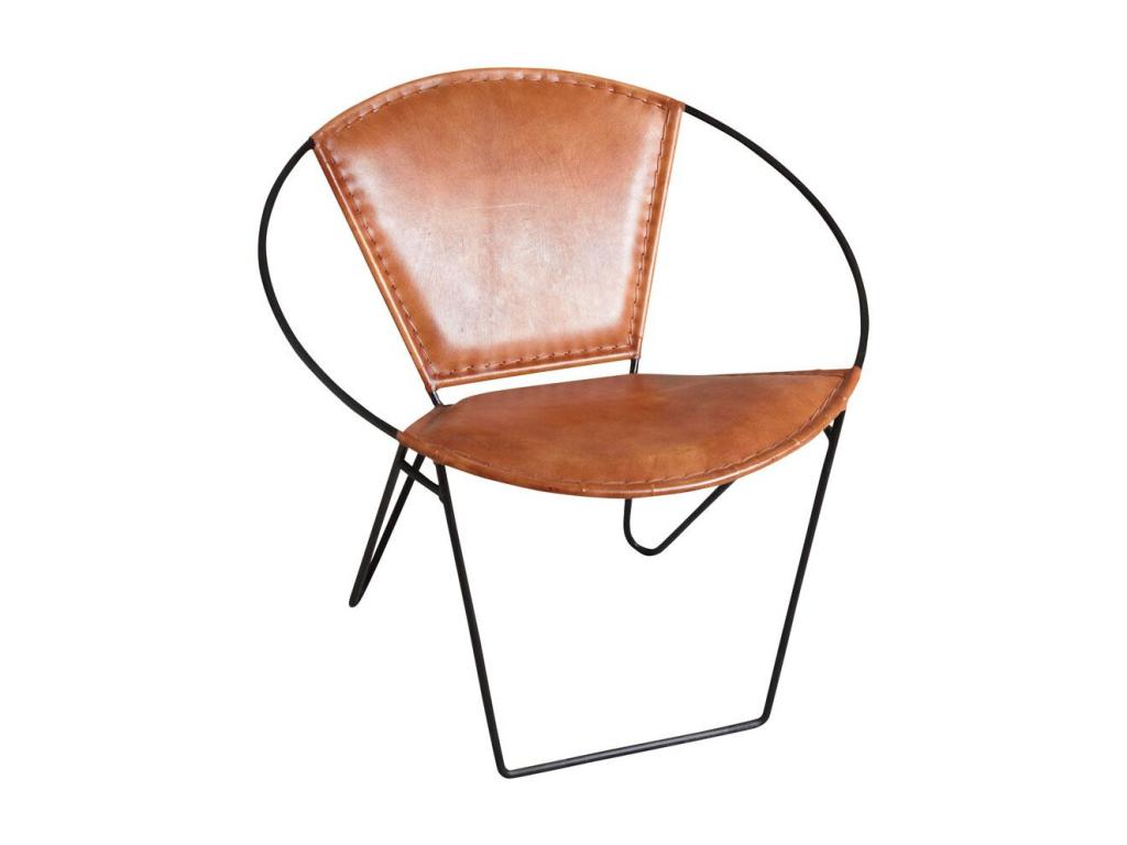Fauteuil rond en cuir de chèvre marron et métal JNPP62159