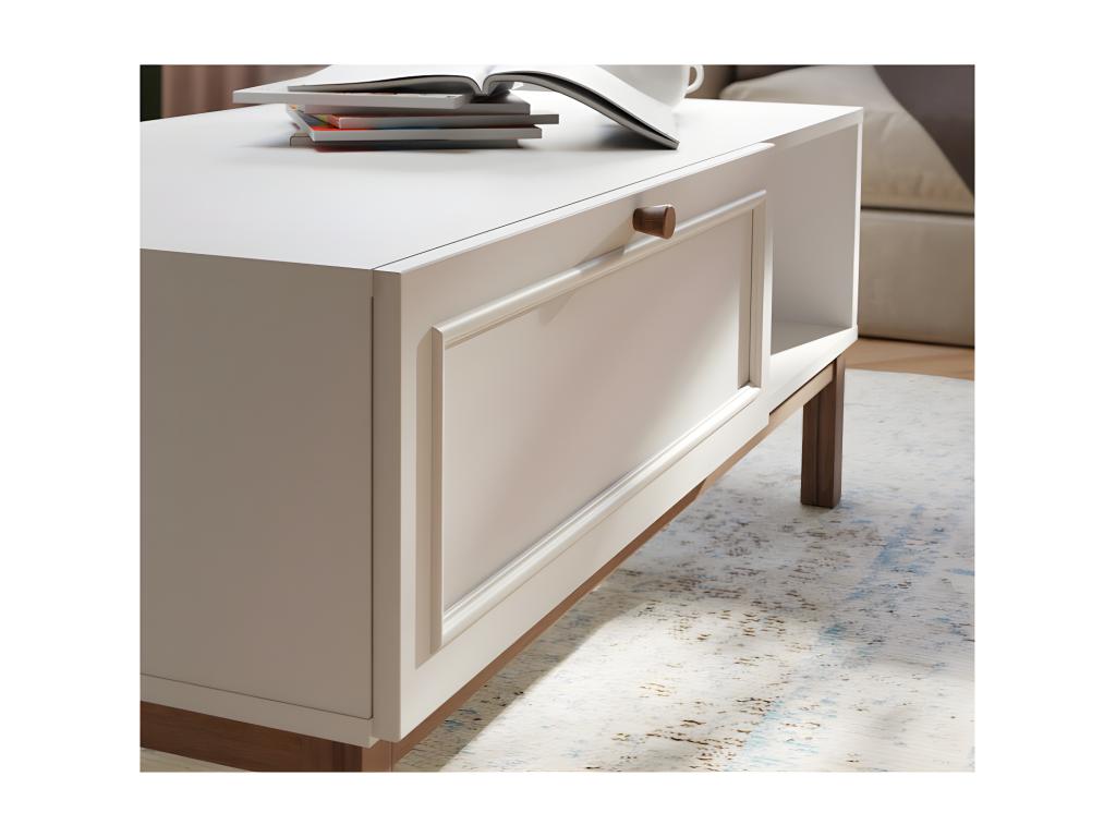 Table basse L- 110 cm décor gris et chêne avec poignée en bois - Lumenao EUCF40916