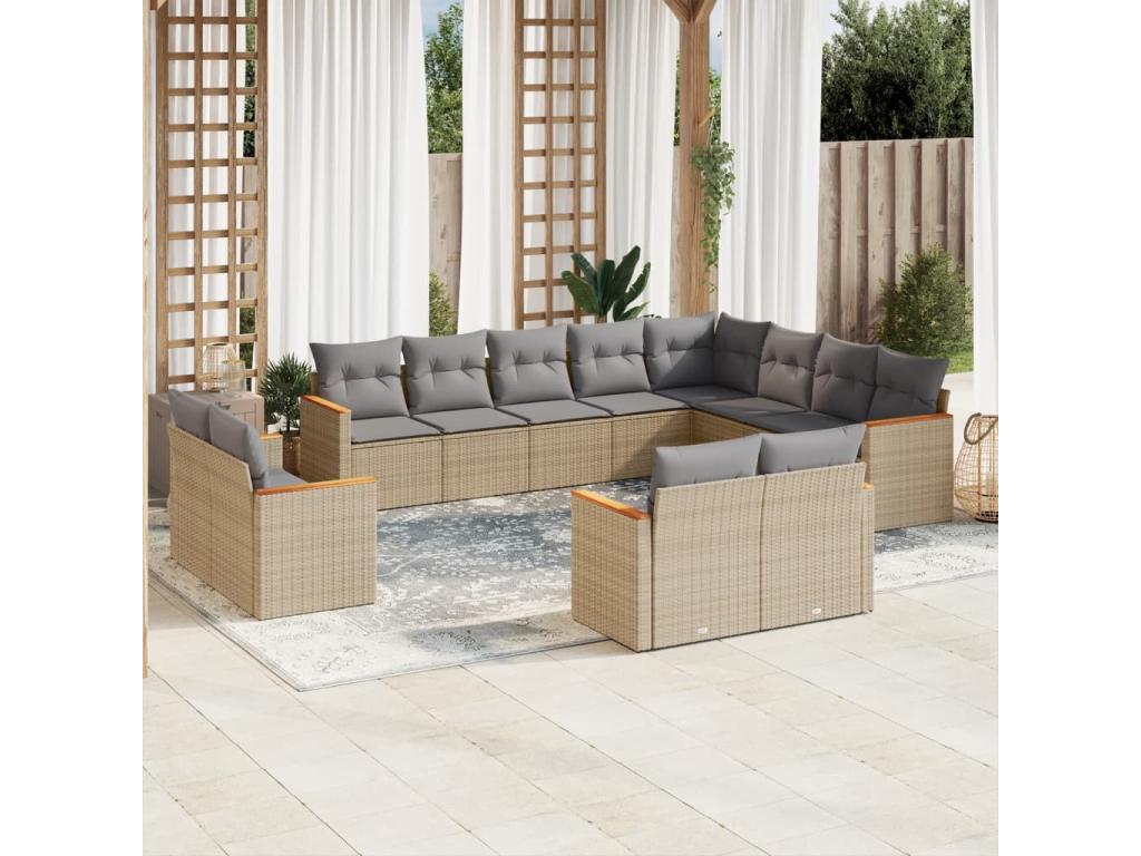 Salon de jardin et coussins 12 pcs méVentoriq beige résine tressée RCRI34264
