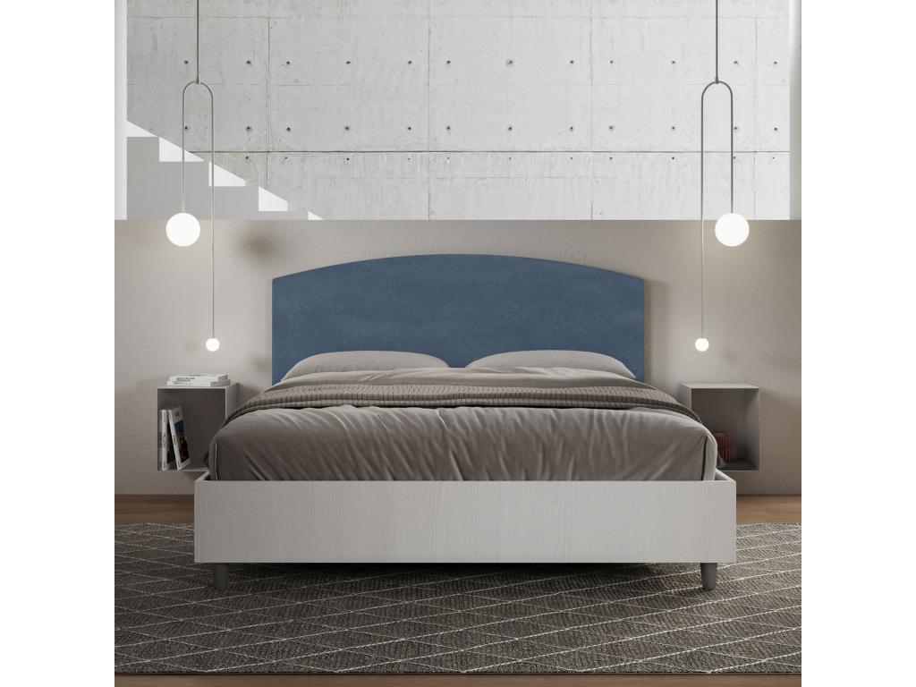 Bed without slatted base 160x200 white ash frame blue microfiber headboard Boislis SSLR48095