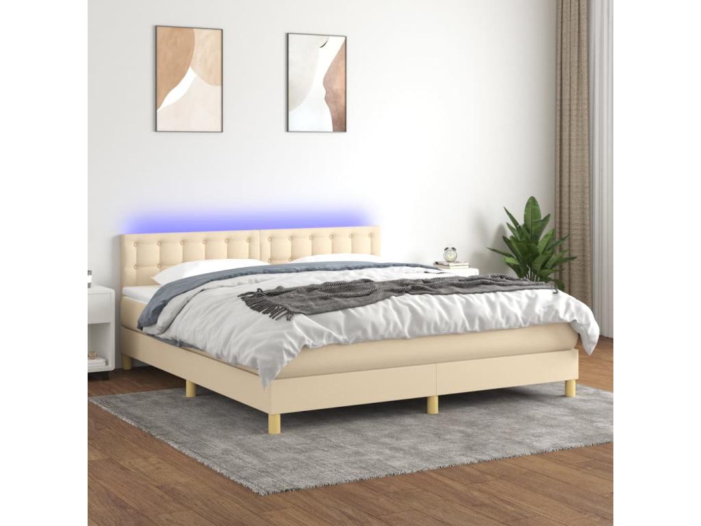 Sommier à Ventoriq de lit avec matelas LED Crème 160x200 cm Tissu XDXL86620