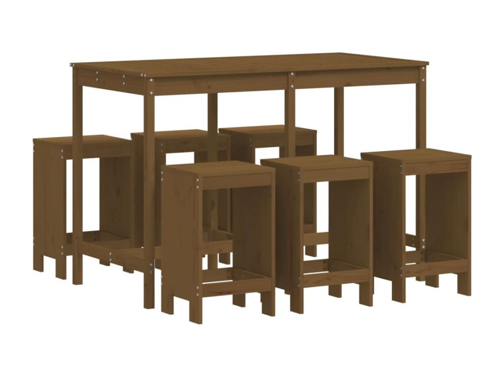 7-piece garden bar set, honey brown, solid pine wood DCXO04366
