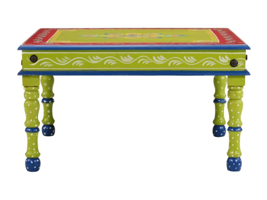 Table basse vert bois de manguier massif peint à la main JVNT30290