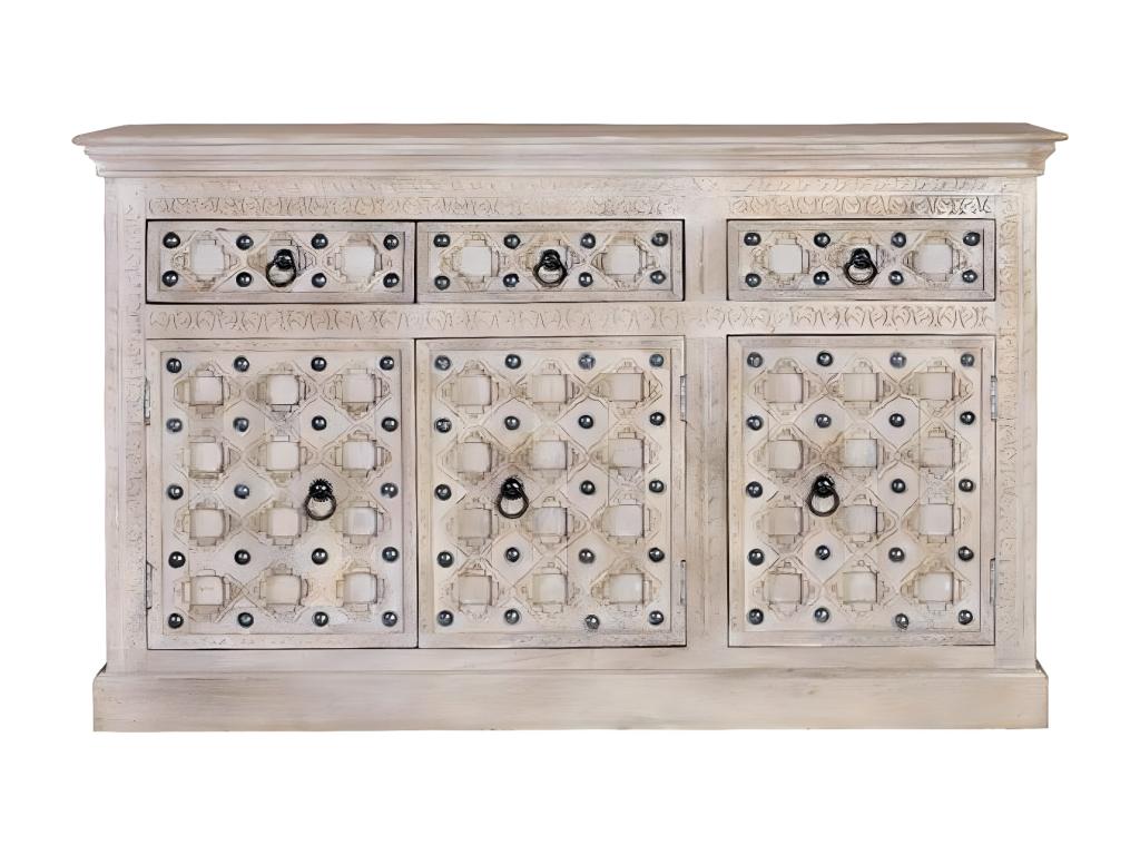 Buffet 3 Tiroirs Bois Fer Blanc 150x40x92cm Bois-Fer - Ventoriq YLKG58788