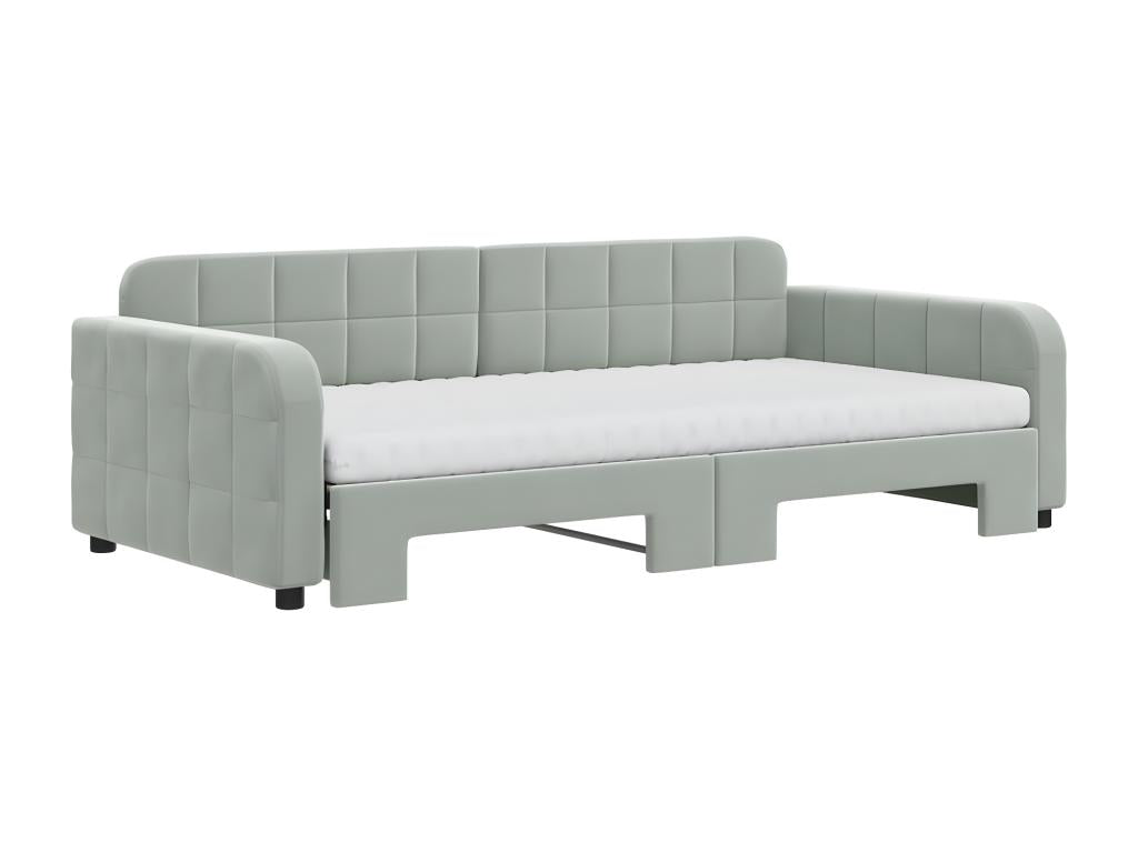 Daybed with pull-out bed and light grey 100x200 cm velvet mattress CUJW07149